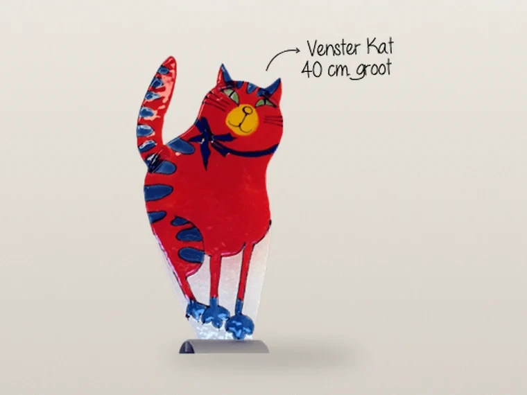 Venster Kat van glas, 40 cm groot, op standaard